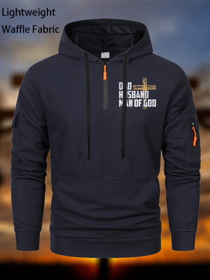 Dad, Husband, Man Of God Waffle Fabric Zipper Hoodies
