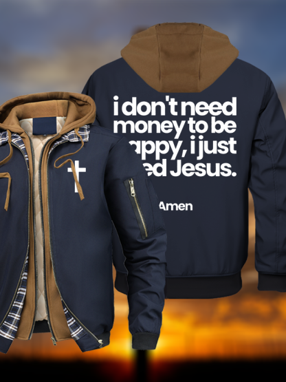 I Just Need Jesus Warm Hooded Bomber Jacket