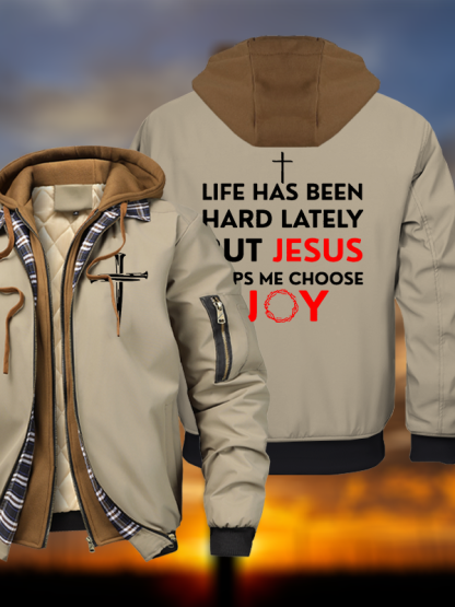 Life Has Been Hard Lately But Jesus Helps Me Choose Joy Warm Hooded Bomber Jacket