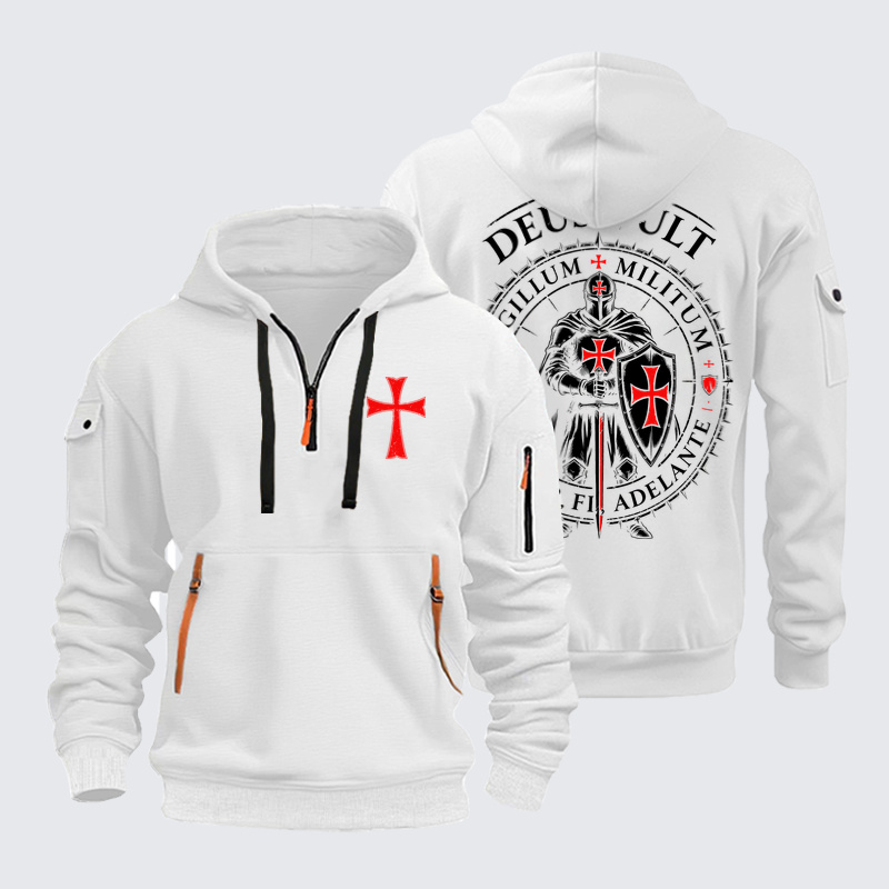 Zipper Hoodies - Deus Vult Templar Knight Seal - White (front and back)