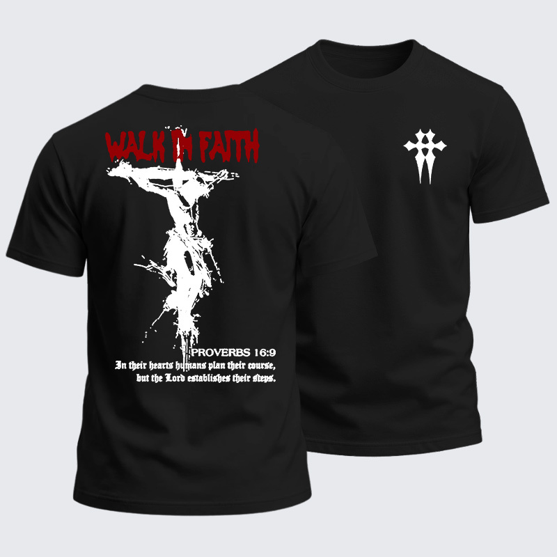 Heavyweight Cotton Tee - Walk in Faith Proverbs 16:9