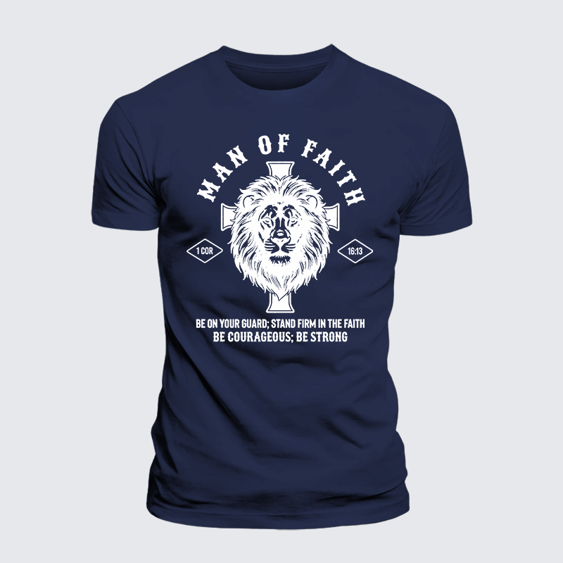Man Of Faith Jesus God Christian Premium Mercerized Cotton Tee