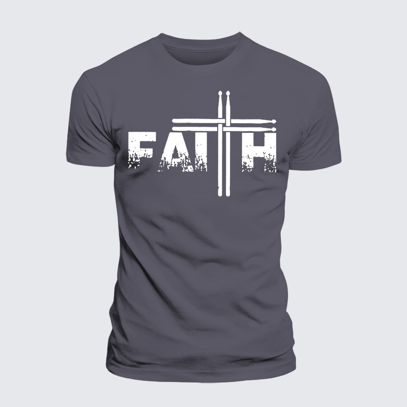 Faith Drum Stick Cross Jesus God Christian Premium Mercerized Cotton Tee
