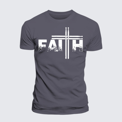 Faith Drum Stick Cross Jesus God Christian Premium Mercerized Cotton Tee