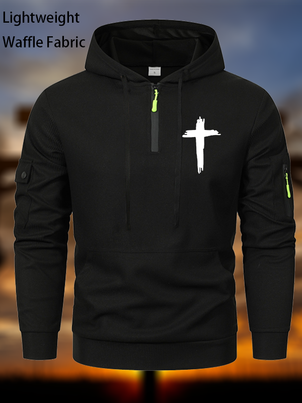 Cross Printed Zipper Hoodies
