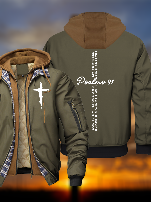 Psalm 91 Warm Hooded Bomber Jacket