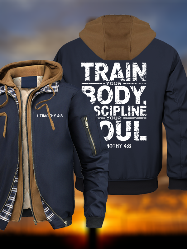 Train Your Body Discipline Your Soul Warm Hooded Bomber Jacket