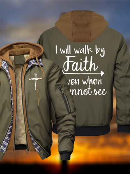 I Will Walk By Faith Warm Hooded Bomber Jacket