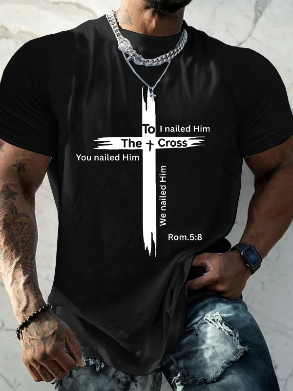 Faith Cross Romans 5:8 Jesus God Christian Cotton T-Shirt
