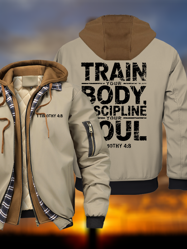 Train Your Body Discipline Your Soul Warm Hooded Bomber Jacket