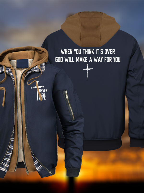Never Lose Hope Warm Hooded Bomber Jacket