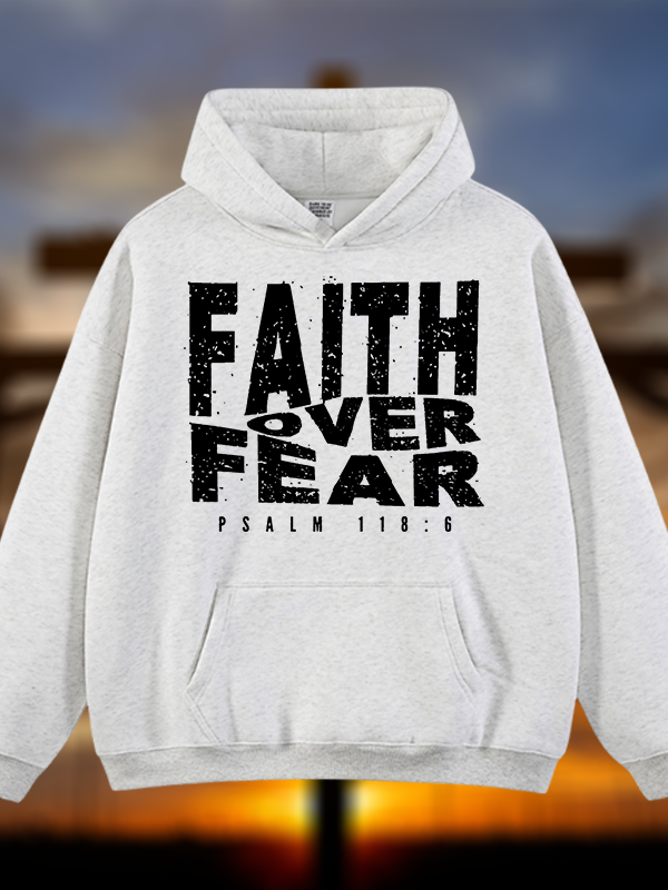 Faith Over Fear Jesus God Christian Plush Fleece-Lined Hoodie