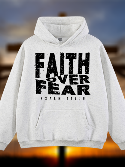 Faith Over Fear Jesus God Christian Plush Fleece-Lined Hoodie