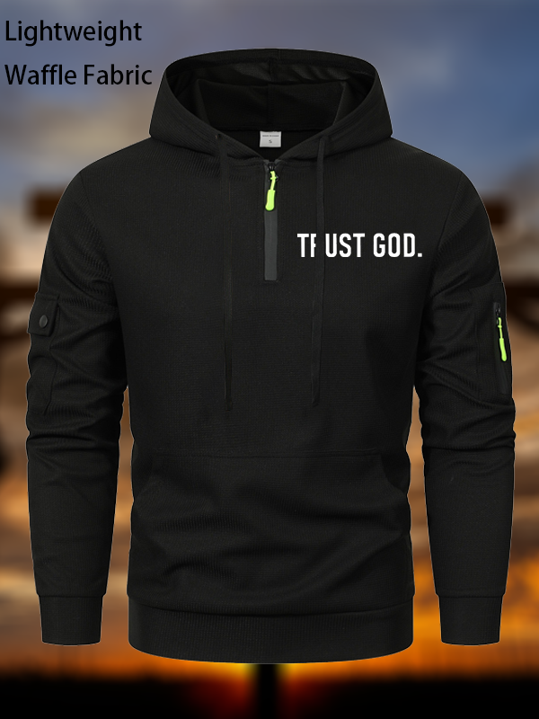 Trust God Waffle Fabric Zipper Hoodies