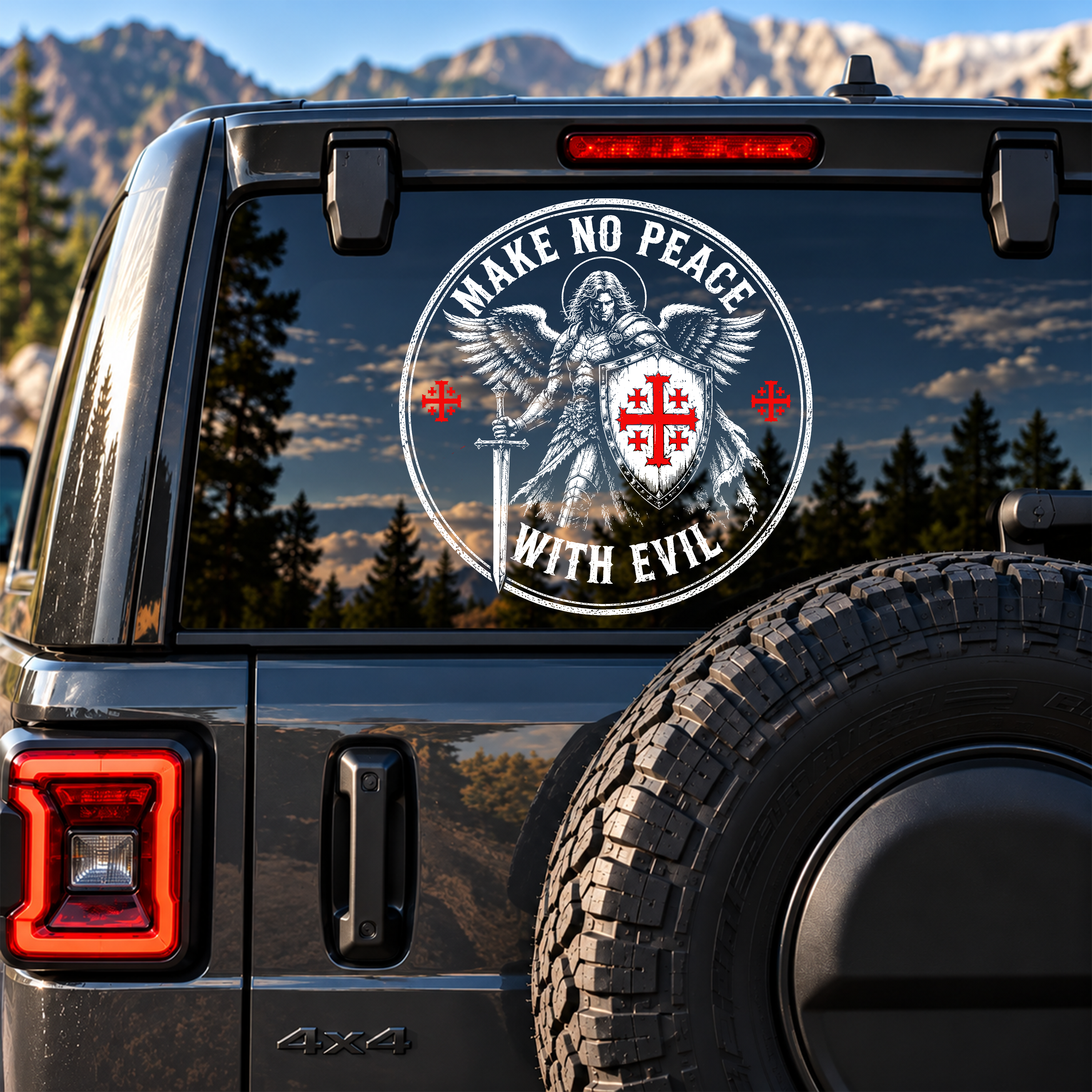 Car & Truck Vinyl Decals  - Make No Peace with Evil Knight Templar Jerusalem Cross