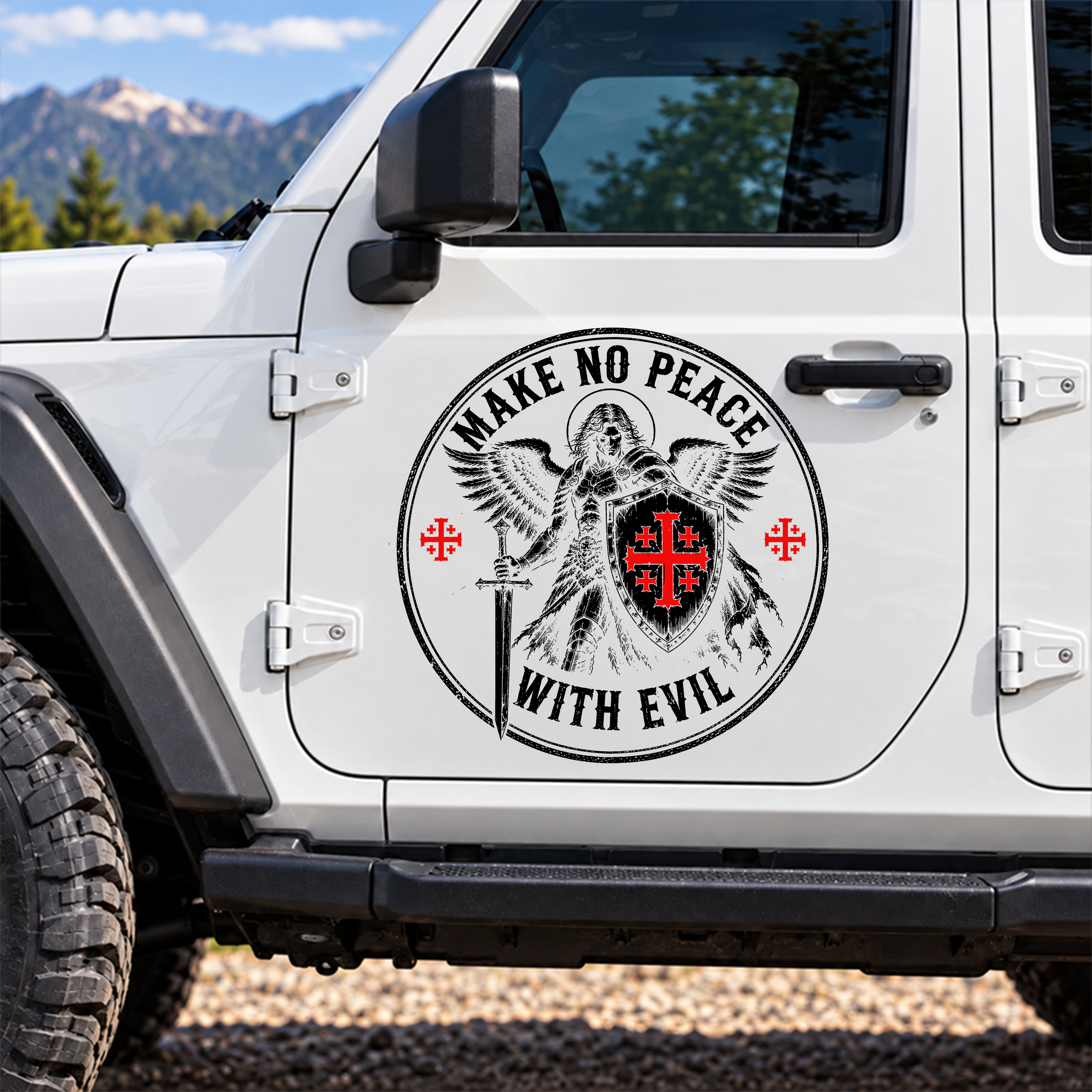 Car & Truck Vinyl Decals  - Make No Peace with Evil Knight Templar Jerusalem Cross