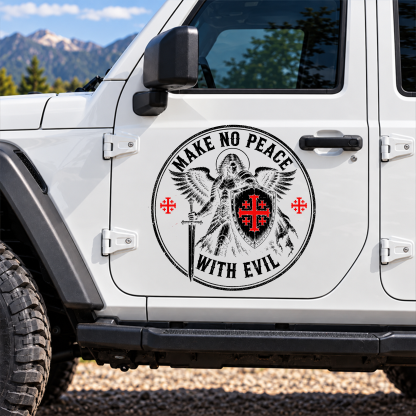 Car & Truck Vinyl Decals  - Make No Peace with Evil Knight Templar Jerusalem Cross