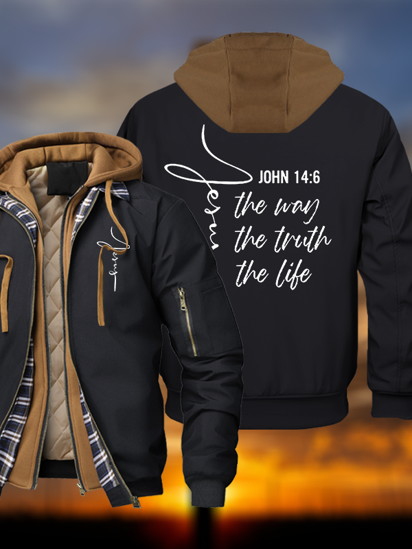 Jesus The Way The Truth The Life Warm Hooded Bomber Jacket