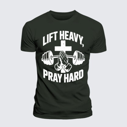 Lift Heavy Pray Hard Jesus God Christian Premium Mercerized Cotton Tee