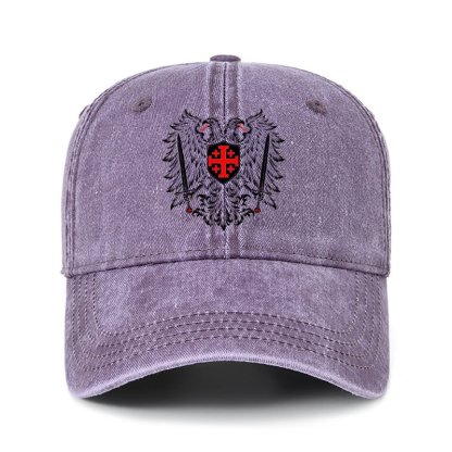 Heritage Washed Cap - Jerusalem Cross – Christian Double-Headed Eagle Warrior - Purple (front)