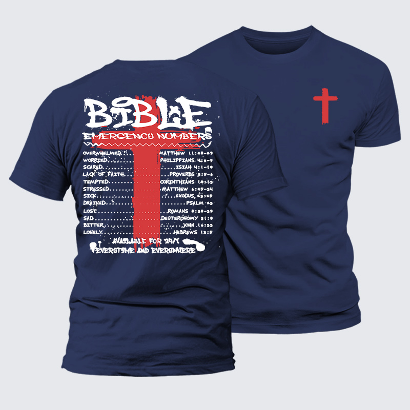 Bible Emergency Numbers Jesus God Christian Premium Mercerized Cotton Tee