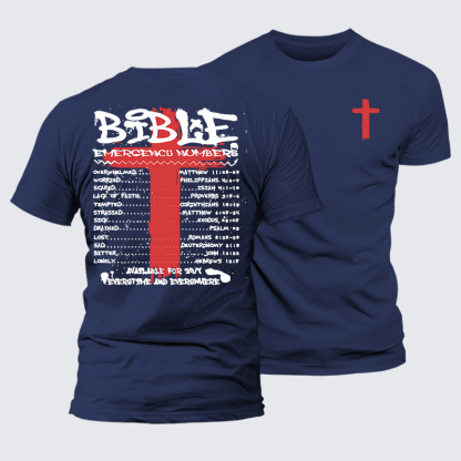 Bible Emergency Numbers Jesus God Christian Premium Mercerized Cotton Tee