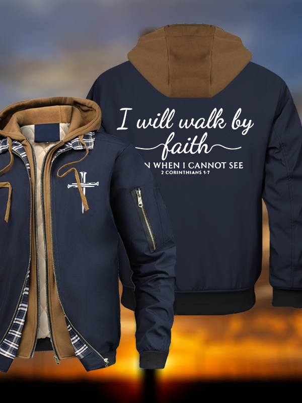 I Will Walk By Faith Warm Hooded Bomber Jacket