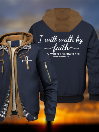 I Will Walk By Faith Warm Hooded Bomber Jacket