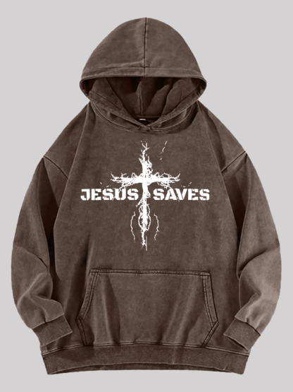 Jesus Saves Jesus God Christian Washed Hoodie