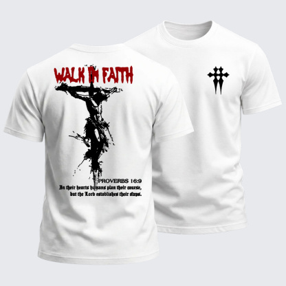 Heavyweight Cotton Tee - Walk in Faith Proverbs 16:9