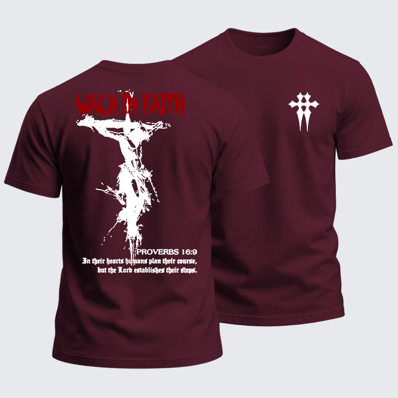 Heavyweight Cotton Tee - Walk in Faith Proverbs 16:9