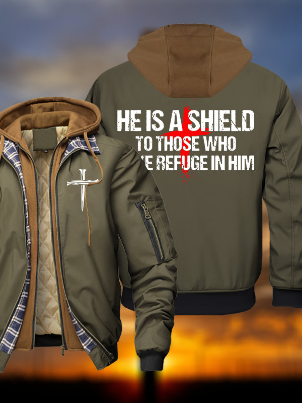 He Is A Shield To Those Who Take Refuge In Him Warm Hooded Bomber Jacket