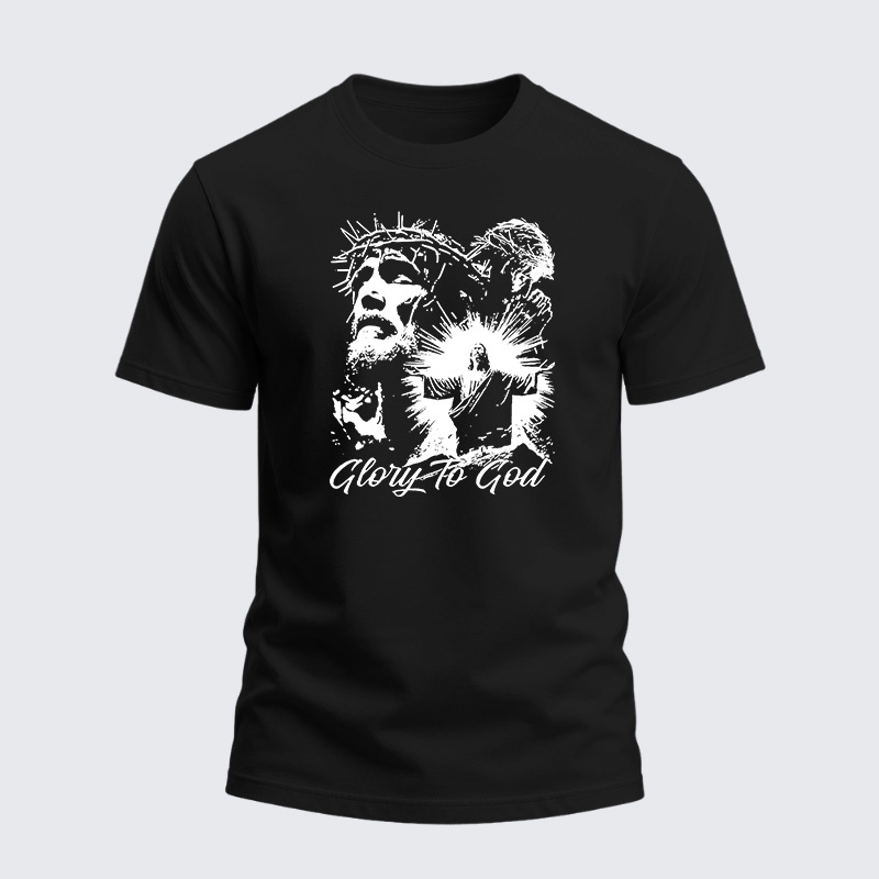 Heavyweight Cotton Tee - Glory to God Jesus Crown of Thorns