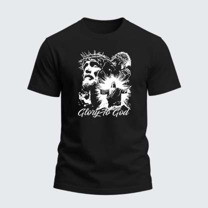 Heavyweight Cotton Tee - Glory to God Jesus Crown of Thorns