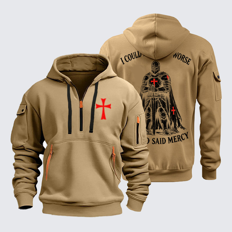 Zipper Hoodies - Templar Christian Shirt - Khaki (front and back)
