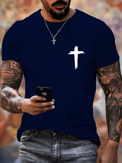 Cross Print Crew Neck T-Shirt