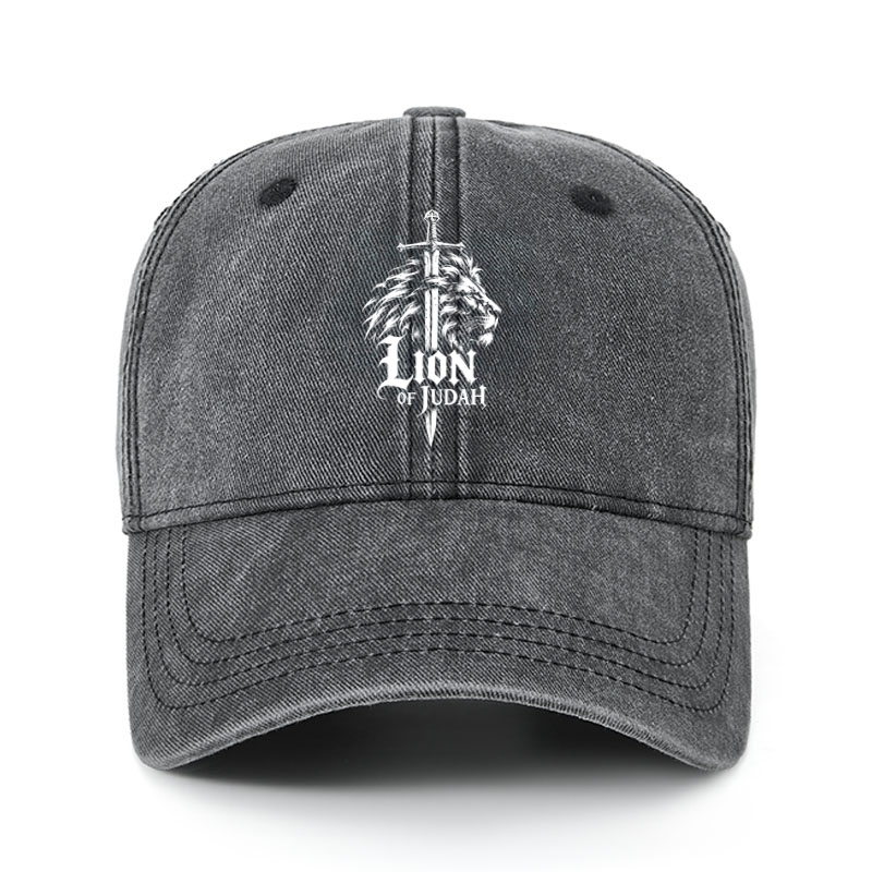 Heritage Washed Cap - Lion of Judah - Black (front)