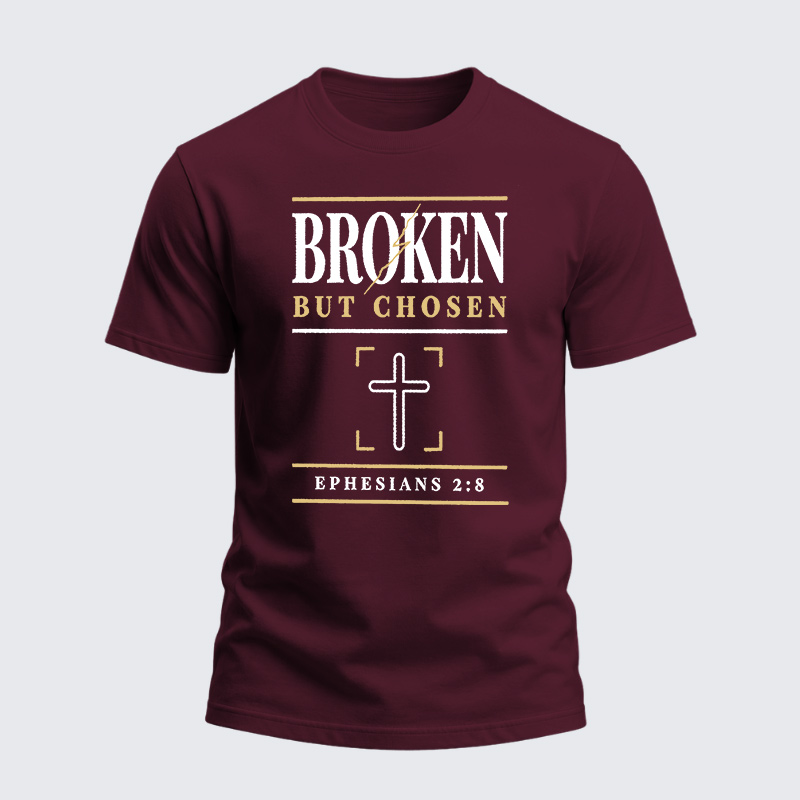 Heavyweight Cotton Tee - Christian Cross Broken But Chosen