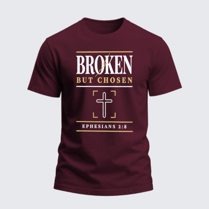 Heavyweight Cotton Tee - Christian Cross Broken But Chosen