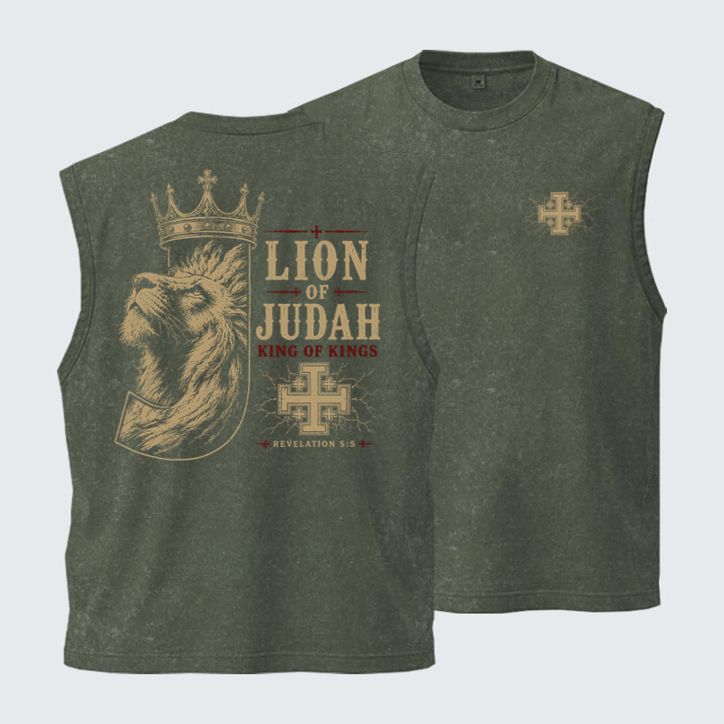 Washed Tank Top - Lion of Judah - Army green (front and back)