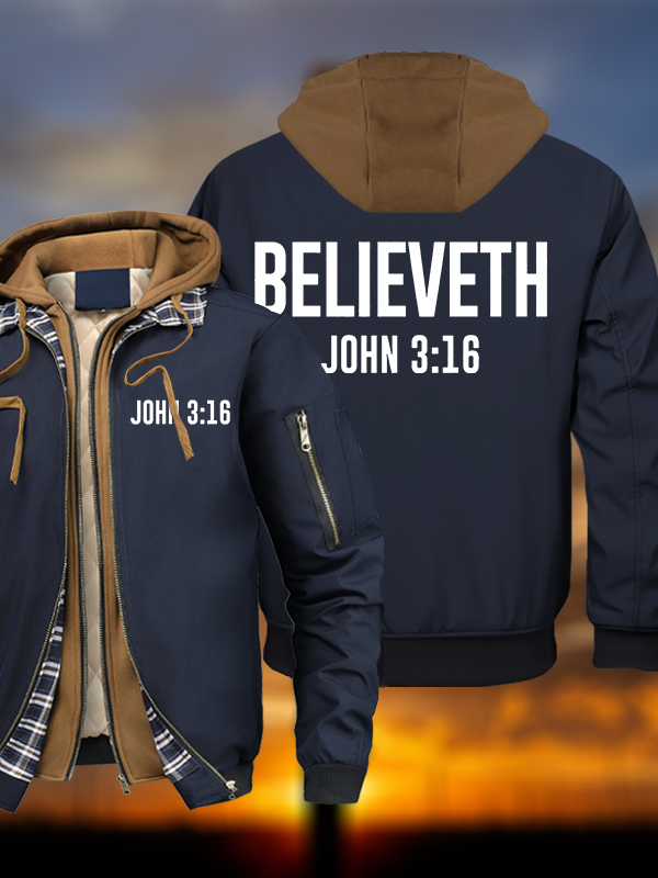 Believeth Warm Hooded Bomber Jacket
