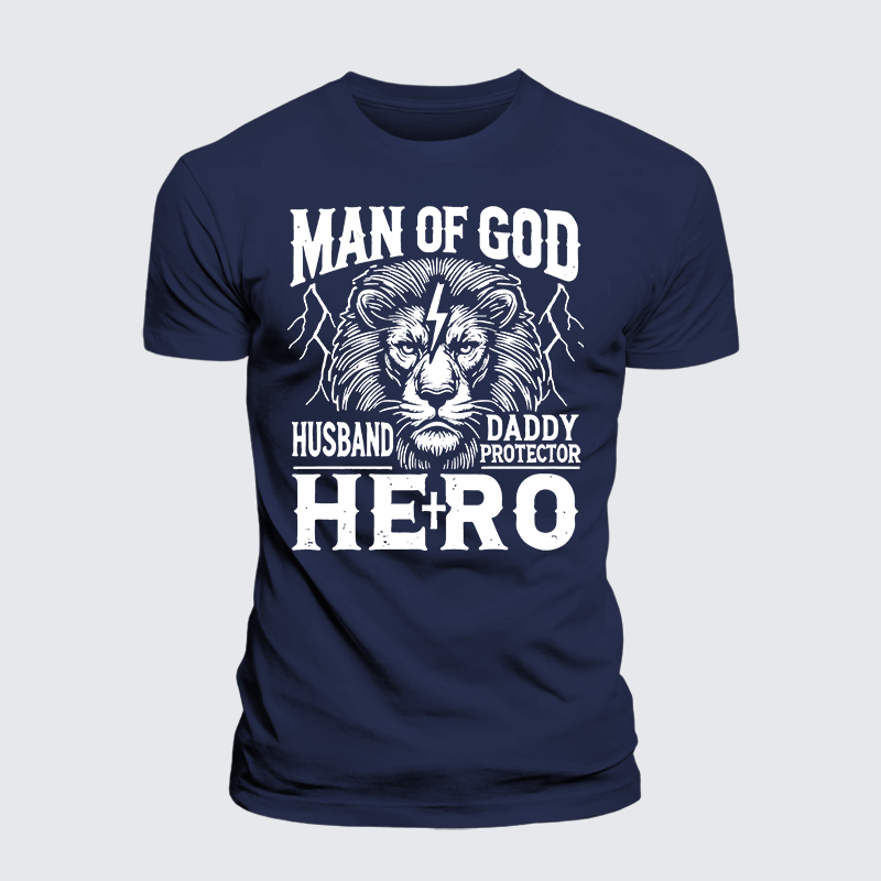Man Of God Husband Daddy Hero Jesus God Christian Premium Mercerized Cotton Tee
