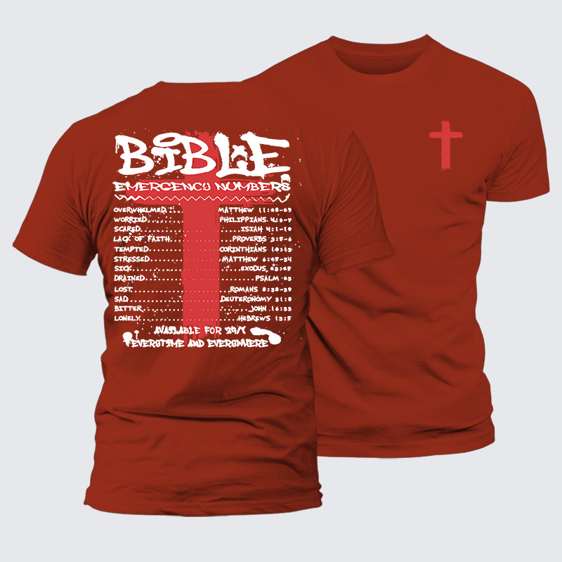 Bible Emergency Numbers Jesus God Christian Premium Mercerized Cotton Tee