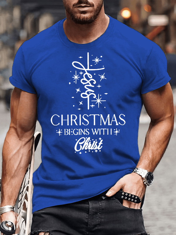 Christmas Begins With Christ Jesus God Christian Cotton T-Shirt