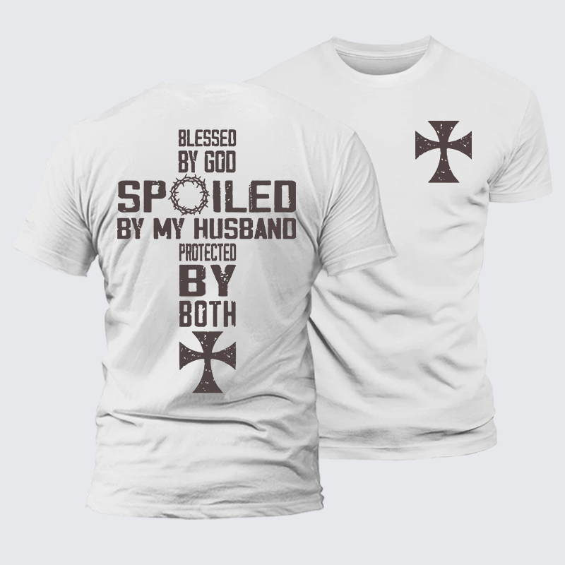 God And Husband Protected Jesus God Christian Premium Mercerized Cotton Tee