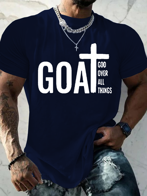 Goat God Over All Things Jesus God Christian Cotton T-Shirt