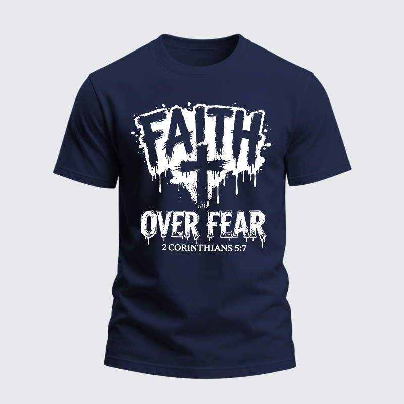 Heavyweight Cotton Tee - Christian Faith Over Fear Cross