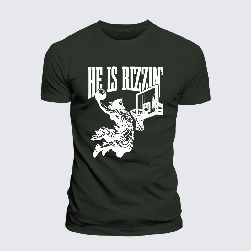 He Is Rizzin Jesus God Christian Premium Mercerized Cotton Tee