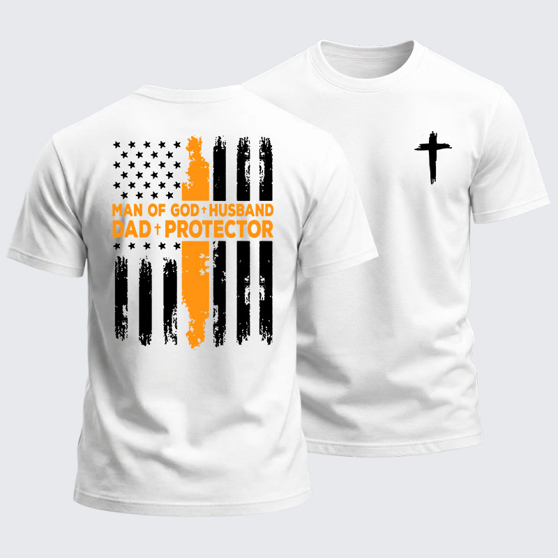 Heavyweight Cotton Tee - Man Of God Husband Dad Protector