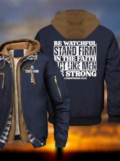 Stand Firm Warm Hooded Bomber Jacket